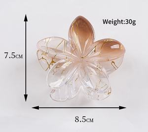 Pince à cheveux rétro 8,5 cm motif fleur d'œuf dégradé, pince requin dorée en plastique motif fleur de Bauhinia, accessoires capillaires quotidiens pour femmes - Product Image 2