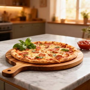 Planche à découper ronde en bois avec poignée, planche à hacher, plateau de service pour pizza et légumes, en bois d'acacia naturel - Product Image 2