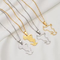 Collier Chaîne en Acier Inoxydable Plaqué Or 18K, Carte de Mayotte France, Pendentif Carte de Mayotte Argent