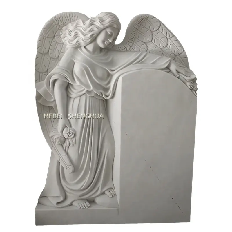 Hand Carving Natural Marble Monuments With Angel Statues For Cemetery