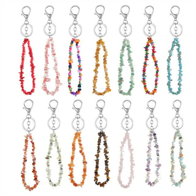 Natural Crystal Chips Gemstone Lobster Clasp Key Chain Bag Mobile Phone Lanyard Pendant Keychain Jewelry Gifts