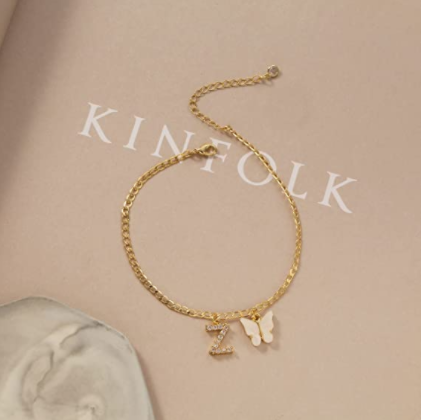 Pulseira uniq com borboleta e inicial de A-Z, bracelete com letras do alfabeto personalizado, para o verão, praia