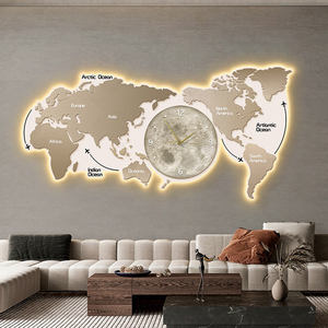 Art mural carte du monde avec lumières led décor de salon simple peinture lumineuse led avec horloge - Product Image 6
