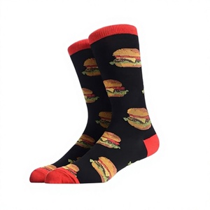 <b>Mens</b> Crew <b>Socks</b> Black Red Burger Print Knitted Cotton Polyester Spandex Breathable Daily Wear Spring Fashion <b>Socks</b> - Product Image 1
