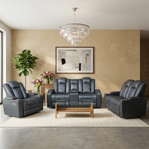 Conjunto de Sofás Reclinables Eléctricos de Cuero Sintético Contemporáneo con Patas de Metal para Sala de Estar - Product Image 2