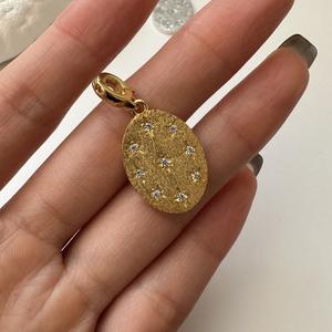 Pendentif ovale brossé en argent pur S925, style vintage, design de niche luxueux, bijoux étoile hexagonale faits à la main - Product Image 2