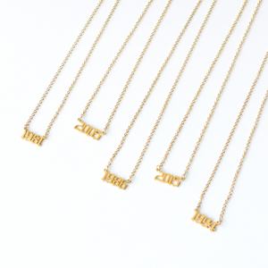 Collier personnalisé en acier inoxydable hypoallergénique, plaqué or 14K 18K, pendentif numéro porte-bonheur, collier année de naissance - Product Image 2