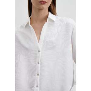 Camisa de Lino para Mujer, Jacquard, Blanca, con Botones, Estilo Casual para Uso Diario - Product Image 3