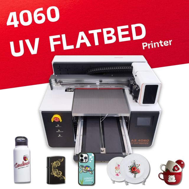 The Latest UV Printer Desktop A2 40*60 Printing Swimming Cap Pen Wooden Brand AB Glue Varnish 4060 UV Inkjet Printer