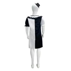 Traje de palhaço de circo branco e preto personalizado para Halloween, fantasia de cosplay para meninas com bom preço para crianças