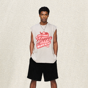 Débardeur noir oversize délavé à l'acide avec ruban étoilé rose et inscription « Happy TODAY IS GOODDAYS BELIEVE in YOUR Singlet » - Product Image 4