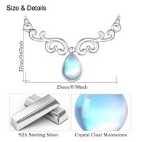 Bijoux fantaisie S925 argent sterling plaqué rhodium goutte d'eau collier de pierre de lune