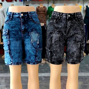 Shorts in Denim a Vita Alta per Donne, Pantaloncini Jeans Vintage Multi-Tasca per Streetwear e Uso Quotidiano Casual - Product Image 4