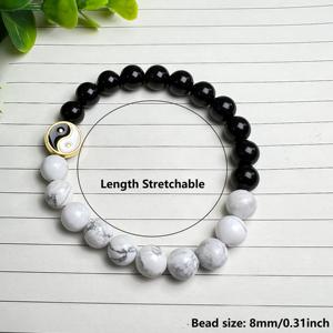 Kristall Tai Chi Yin Yang Paar-Armband aus Natürlichem Obsidian & Weißem Howlith im Feng-Shui-Stil, Armreif als Schmuckgeschenk - Product Image 2