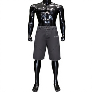 Shorts en jean foncé tissé vintage pour homme, imperméables et respirants, à taille mi-haute avec cordon de serrage et poches, style décontracté et sportif - Product Image 1