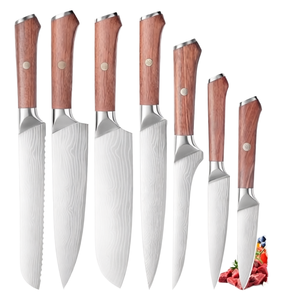 Handmade Seven-piece <b>Set</b> of 5Cr15 Stainless Steel Kitchen <b>Knives</b> Laser-patterned <b>Sharp</b> Tools for Cooking Leather Sheath <b>Knives</b> - Product Image 1