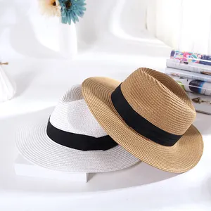 Panama şapka kadınlar erkekler için toptan özel logo yaz kağıt plaj hasır şapkalar