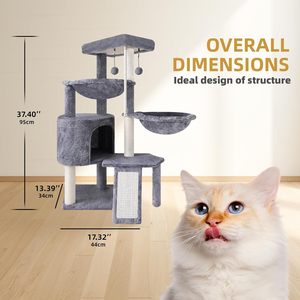 Produit pour chat : Arbre à chat en bois gris moderne, multi-niveaux, du sol au plafond - Product Image 2