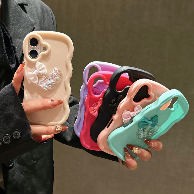 3D Love Flowing Sand Phone Cover for IPhone 17 16 15 Pro Max Wave Pattern TPU Soft Phone Case