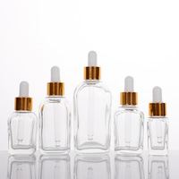 Emballage cosmétique, flacons en verre transparent carrés avec pipette, flacons plats pour sérum 20 ml, 40 ml, 110 ml, flacon compte-gouttes rectangulaire en verre pour huile essentielle
