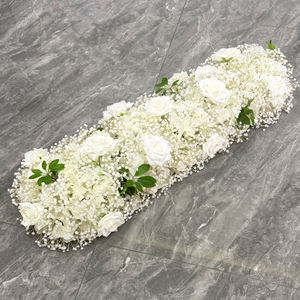 Coureur de fleurs rose personnalisé 2 mètres rangée de fleurs blanches toile de fond murale rose pour décoration de mariage - Product Image 2