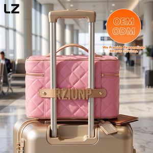 Sac de <span class=keywords><strong>maquillage</strong></span> matelassé en cuir véritable LZ Factory, trousse de toilette, pochette de voyage cosmétique, organiseur pour femmes, étui à bagages rose - Product Image 2