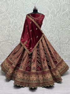 New Modern Double Dupatta Velvet <b>Patch</b> Embroidered Floor-Length Designer Lehenga Choli Zipper <b>Back</b> for Bridal Wear Wholesale - Product Image 2