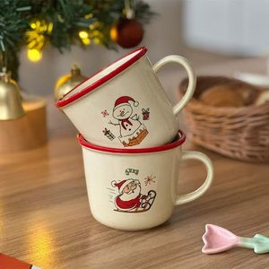 Modern Custom-Made Red Trim White Ceramic Christmas Coffee Mugs Santa Claus Patterned Eco-friendly Dishwasher Microwave Safe - Product Image 1