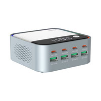 Chargeur rapide USB Type-C intelligent 120W GaN à 8 ports avec affichage numérique et lumière ambiante RGB, chargeur de bureau électrique