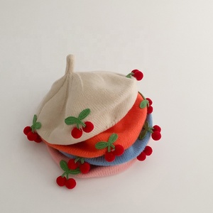 Landfond accesorio otoño-invierno Bebé niñas lindo cereza decoración boinas gorra de punto sombrero de <span class=keywords><strong>pintor</strong></span> - Product Image 2