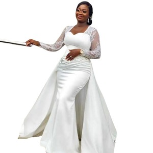 S0709Y      Nouvelle robe de mariée africaine démontable, robe de soirée blanche en satin à taille haute et coupe ajustée - Product Image 5