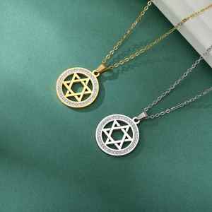 สร้อยคอจี้รูปดาวหกแฉกประดับเพทายสำหรับผู้หญิง สีทอง ทำจากสแตนเลส สัญลักษณ์ดาวแห่งเดวิด เครื่องประดับชาวยิว อิสราเอล - Product Image 5