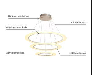 Lustre anneau led moderne d'intérieur suspendu pour salon Lustre anneau circulaire en aluminium acrylique - Product Image 6