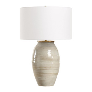 Lampe de table moderne minimaliste en céramique blanche côtelée avec base en laiton |   Éclairage Sculptural Élégant pour Hall d'Hôtel & Premium L - Product Image 4