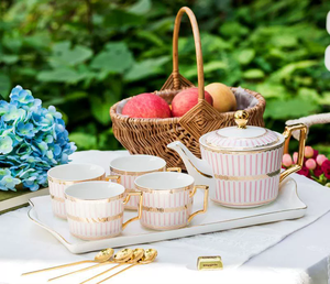 Juego de té de porcelana de estilo real de lujo europeo de 6 piezas con bandeja Precio de fábrica para café o bebida Material de cerámica de PC - Product Image 3