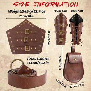 Medieval Leather Belt Arm Bracers Fanny Pack Pouch Costume Accessory Brown 14 Years Up - Product Image 2