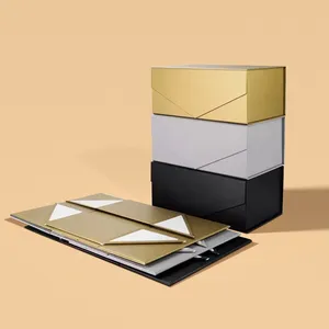 Caixa de embalagem de roupas de luxo com logotipo personalizado, caixas de presente com fecho magnético e papel especial, com fita preta