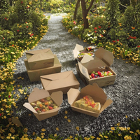 Contenants en papier kraft pour la restauration rapide, bols carrés pour salades avec couvercles pour nouilles et hamburgers