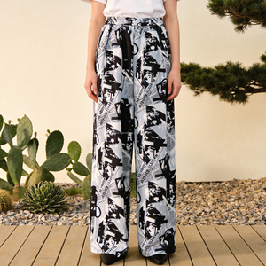 <span class=keywords><strong>Pantaloni</strong></span> a Gamba Larga <span class=keywords><strong>con</strong></span> Stampa Personalizzata Stile Giornale per Donna, Abbigliamento Streetwear - Product Image 1