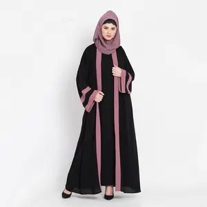 Özel zıt renkler kadınlar hırka müslüman palto abaya dubai müslüman uzun kollu kadın abaya