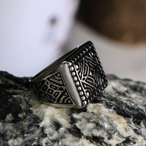 Men's Pyramid Titanium Steel <b>Ring</b> SA237 Retro Square Design Gift Jewelry - Product Image 4