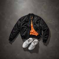 Blouson Bomber Homme Personnalisé avec Logo, Tissé Enduit, Col Montant, Hiver, Streetwear Décontracté, Style Pilote MA-1, Respirant, Coupe-Vent, Vente en Gros