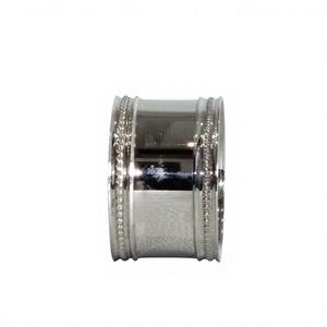 Anneaux de serviette décoratifs en forme ronde, plaqués argent, avec design perlé, pour la table à manger, accessoires de fête - Product Image 1