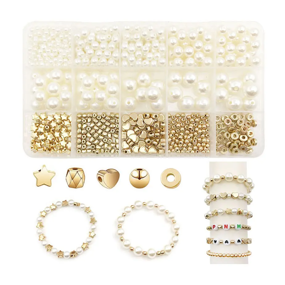 Kit pembuatan perhiasan buatan tangan baru mode 720 buah Kit manik-manik gelang pembuatan perhiasan pesona Bintang Hati mutiara DIY