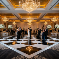 Plancher de danse professionnel moderne de luxe noir et blanc à carreaux, surface HPL, installation facile, portable pour mariage et fête