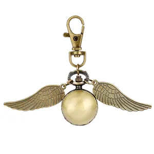 Accessoires de collier en gros Grande montre-horloge de poche à quartz boule magique dorée avec chaîne cadeau pour garçons filles