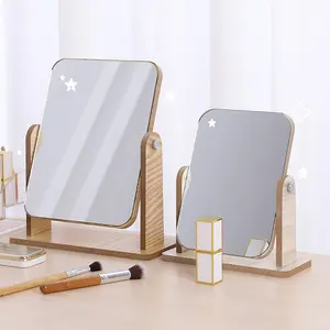 ホームベッドルームデスクトップ回転可能カバー竹木製化粧鏡