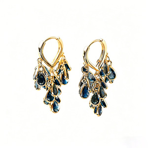 Boucles d'oreilles JinSpark 'Midnight Azure' en zircon bleu en forme de goutte d'eau |   Pendentif de luxe vintage plaqué PVD sous vide 18K AAA+ de qualité supérieure - Product Image 1