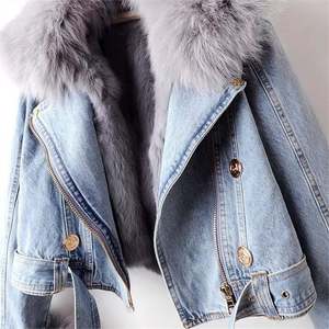 2023 femmes nouveau détachable Faux renard et fourrure de lapin doublure manteau court Parka avec automne hiver Denim veste - Product Image 2