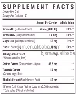 Compléments de safran OEM, extrait de safran en gouttes liposomales avec Ashwagandha, curcuma, magnésium, zinc, vitamines <span class=keywords><strong>B12</strong></span> et D3 <span class=keywords><strong>pour</strong></span> l'humeur - Product Image 4